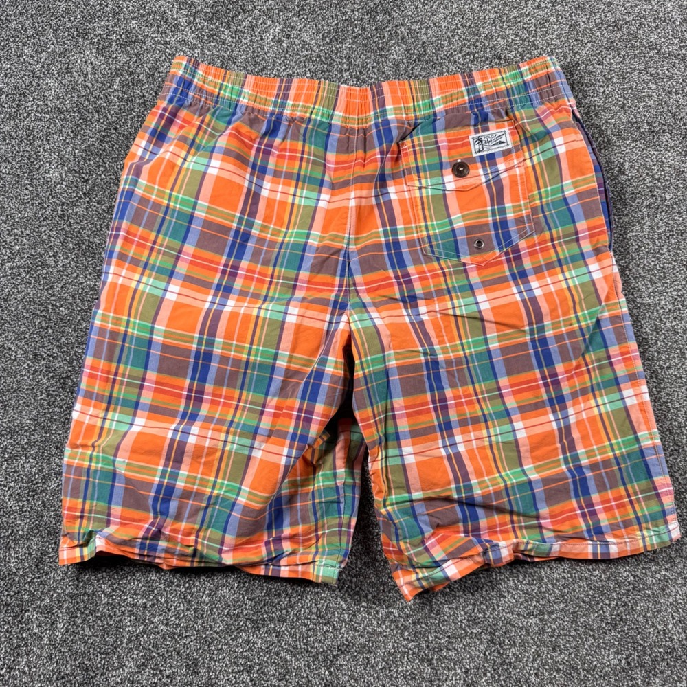 Polo Ralph Lauren Swim Trunks Men's XL Orange Plaid Mesh Lined Drawstring Shorts - Picture 5 of 5